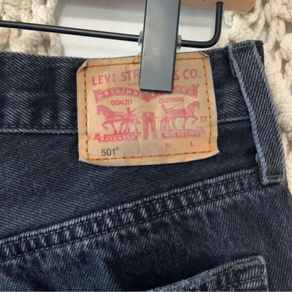 LEVI’S 501 High Waisted Button Fly Distressed Raw Hem Denim Shorts Black 28 - Picture 10 of 16